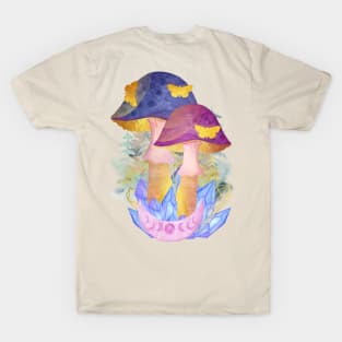 Watercolor Butterflies Mushrooms Moon Phases Garden Forest Crystals T-Shirt